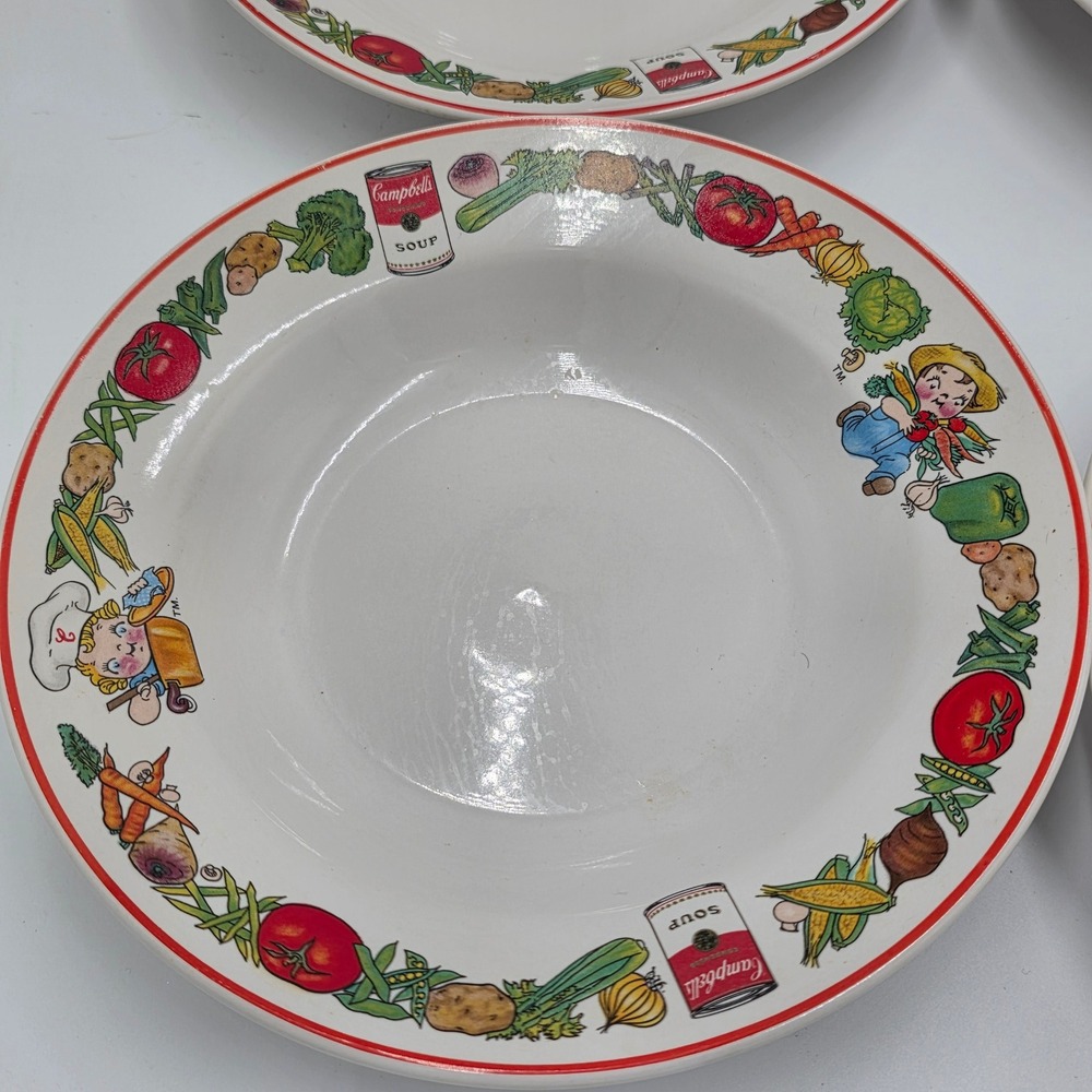 Westwood Campbell Soup Kids 1996 Bowl Set 4 Vegetable Characters Red‎ Rim - Picture 3 of 4